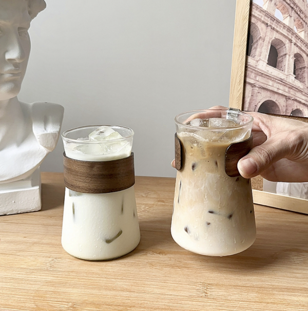 380ML Vintage Aesthetic Latte Cup – Borosilicate Glass Mug with Wood Grain Design for Matcha, Coffee & Hot Drinks - Image 2